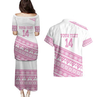 Fiji Rugby 2025 Custom Couples Matching Puletasi and Hawaiian Shirt Fijian Tapa Toso Viti Toso - Pink