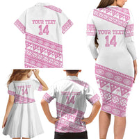 Fiji Rugby 2025 Custom Family Matching Long Sleeve Bodycon Dress and Hawaiian Shirt Fijian Tapa Toso Viti Toso - Pink