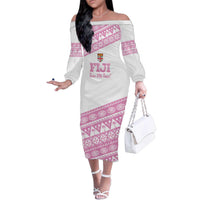 Fiji Rugby 2025 Custom Family Matching Off The Shoulder Long Sleeve Dress and Hawaiian Shirt Fijian Tapa Toso Viti Toso - Pink