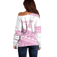 Fiji Rugby 2025 Custom Off Shoulder Sweater Fijian Tapa Toso Viti Toso - Pink