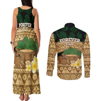 Bula Fiji Kava Bowl Couples Matching Tank Maxi Dress and Long Sleeve Button Shirt Fijian Tapa Cloth Vintage Vibe