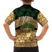 Bula Fiji Kava Bowl Family Matching Long Sleeve Bodycon Dress and Hawaiian Shirt Fijian Tapa Cloth Vintage Vibe