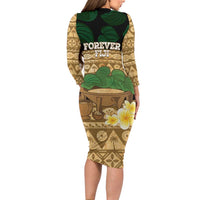 Bula Fiji Kava Bowl Family Matching Long Sleeve Bodycon Dress and Hawaiian Shirt Fijian Tapa Cloth Vintage Vibe