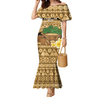 Bula Fiji Kava Bowl Family Matching Mermaid Dress and Hawaiian Shirt Fijian Tapa Cloth Vintage Vibe