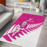 New Zealand Silver Fern Rugby Custom Area Rug Go All Black Maori Pink Version