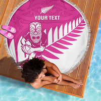 New Zealand Silver Fern Rugby Custom Beach Blanket Go All Black Maori Pink Version