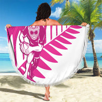 New Zealand Silver Fern Rugby Custom Beach Blanket Go All Black Maori Pink Version