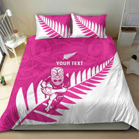 New Zealand Silver Fern Rugby Custom Bedding Set Go All Black Maori Pink Version