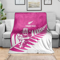 New Zealand Silver Fern Rugby Custom Blanket Go All Black Maori Pink Version