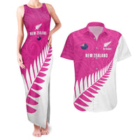 New Zealand Silver Fern Rugby Custom Couples Matching Tank Maxi Dress and Hawaiian Shirt Go All Black Maori Pink Version