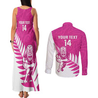 New Zealand Silver Fern Rugby Custom Couples Matching Tank Maxi Dress and Long Sleeve Button Shirt Go All Black Maori Pink Version