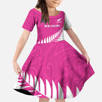 New Zealand Silver Fern Rugby Custom Family Matching Summer Maxi Dress and Hawaiian Shirt Go All Black Maori Pink Version