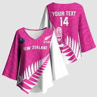 New Zealand Silver Fern Rugby Custom Kimono Sleeve Blouse Go All Black Maori Pink Version - Polynesian Pride