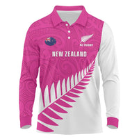 New Zealand Silver Fern Rugby Custom Long Sleeve Polo Shirt Go All Black Maori Pink Version