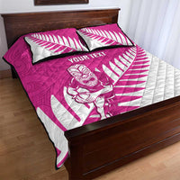 New Zealand Silver Fern Rugby Custom Quilt Bed Set Go All Black Maori Pink Version
