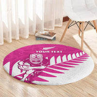 New Zealand Silver Fern Rugby Custom Round Carpet Go All Black Maori Pink Version