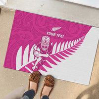 New Zealand Silver Fern Rugby Custom Rubber Doormat Go All Black Maori Pink Version