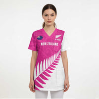 New Zealand Silver Fern Rugby Custom Scrub Top Go All Black Maori Pink Version LT14 - Polynesian Pride