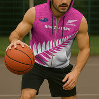 New Zealand Silver Fern Rugby Custom Sleeveless Zip Hoodie Go All Black Maori Pink Version - Polynesian Pride