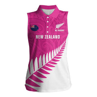 New Zealand Silver Fern Rugby Custom Women Sleeveless Polo Shirt Go All Black Maori Pink Version