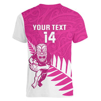 New Zealand Silver Fern Rugby Custom Women V-Neck T-Shirt Go All Black Maori Pink Version