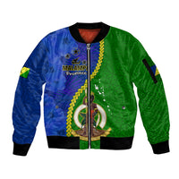 Vanuatu Malampa Province Sleeve Zip Bomber Jacket Turtle Sand Drawing Unique Tapa Pattern LT14 Unisex Green - Polynesian Pride