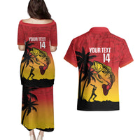 Custom Papua New Guinea Cricket Couples Matching Puletasi and Hawaiian Shirt PNG Barramundis - Polynesian Pride