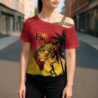 Custom Papua New Guinea Cricket Cross Shoulder Shirt PNG Barramundis - Polynesian Pride