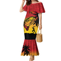 Custom Papua New Guinea Cricket Family Matching Mermaid Dress and Hawaiian Shirt PNG Barramundis - Polynesian Pride