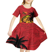 Custom Papua New Guinea Cricket Kid Short Sleeve Dress PNG Barramundis LT14 - Polynesian Pride