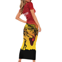 Custom Papua New Guinea Cricket Short Sleeve Bodycon Dress PNG Barramundis - Polynesian Pride