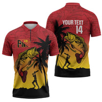 Custom Papua New Guinea Cricket Zipper Polo Shirt PNG Barramundis - Polynesian Pride