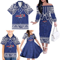 Custom Samoa Cricket Family Matching Off The Shoulder Long Sleeve Dress and Hawaiian Shirt Go Champions Samoan - Polynesian Pride