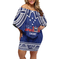 Custom Samoa Cricket Family Matching Off Shoulder Short Dress and Hawaiian Shirt Go Champions Samoan LT14 Mom's Dress Blue - Polynesian Pride