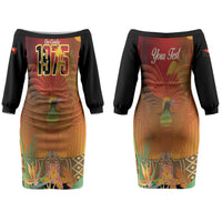 Personalised Papua New Guinea Independence Day Couples Matching Off The Shoulder Long Sleeve Dress and Long Sleeve Button Shirt One People One Nation One Country
