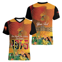 Personalised Papua New Guinea Independence Day Women V-Neck T-Shirt One People One Nation One Country