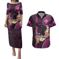 Hawaii Couples Matching Puletasi Dress and Hawaiian Shirt Pray For Maui Hawaiian Plumeria Be Strong Pink Verison LT14 Pink - Polynesian Pride