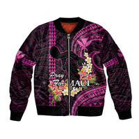 Hawaii Sleeve Zip Bomber Jacket Pray For Maui Hawaiian Plumeria Be Strong Pink Verison LT14 Unisex Pink - Polynesian Pride