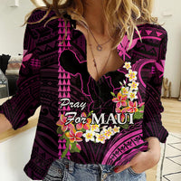 Hawaii Women Casual Shirt Pray For Maui Hawaiian Plumeria Be Strong Pink Verison LT14 Female Pink - Polynesian Pride