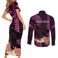 Personalised Hawaii Couples Matching Short Sleeve Bodycon Dress and Long Sleeve Button Shirts Pray For Maui Hawaiian Plumeria Be Strong Pink Verison LT14 - Polynesian Pride