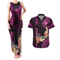 Personalised Hawaii Couples Matching Tank Maxi Dress and Hawaiian Shirt Pray For Maui Hawaiian Plumeria Be Strong Pink Verison LT14 Pink - Polynesian Pride