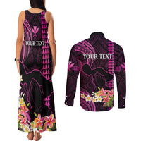 Personalised Hawaii Couples Matching Tank Maxi Dress and Long Sleeve Button Shirts Pray For Maui Hawaiian Plumeria Be Strong Pink Verison LT14 - Polynesian Pride