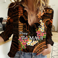 Hawaii Women Casual Shirt Pray For Maui Hawaiian Plumeria Be Strong Gold Verison LT14 Female Gold - Polynesian Pride