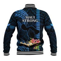 Hawaii Baseball Jacket Pray For Maui Hawaiian Plumeria Be Strong Blue Verison LT14 - Polynesian Pride