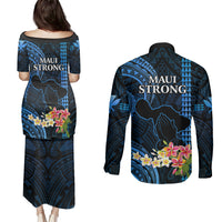 Hawaii Couples Matching Puletasi Dress and Long Sleeve Button Shirts Pray For Maui Hawaiian Plumeria Be Strong Blue Verison LT14 - Polynesian Pride