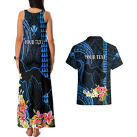Personalised Hawaii Couples Matching Tank Maxi Dress and Hawaiian Shirt Pray For Maui Hawaiian Plumeria Be Strong Blue Verison LT14 - Polynesian Pride