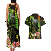 Hawaii Couples Matching Tank Maxi Dress and Hawaiian Shirt Pray For Maui Hawaiian Plumeria Be Strong Reggae Verison LT14 - Polynesian Pride