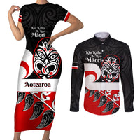 Personalised Te Reo Maori New Zealand Couples Matching Short Sleeve Bodycon Dress and Long Sleeve Button Shirts Kia Haka Maori Fern With Tino Rangatiratanga LT14 Red - Polynesian Pride