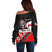 Personalised Te Reo Maori New Zealand Off Shoulder Sweater Kia Haka Maori Fern With Tino Rangatiratanga LT14 - Polynesian Pride