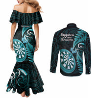 New Zealand Darts Couples Matching Mermaid Dress and Long Sleeve Button Shirts Happiness Is A Tight Threesome Maori Turquoise LT14 - Polynesian Pride